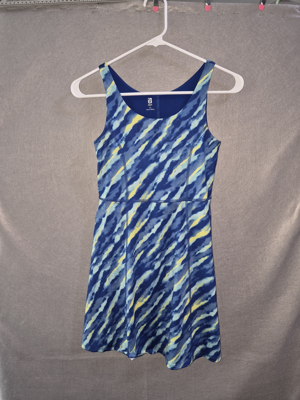 Ideology Blue & Yellow Athletic Tennis Dress with Built-In Shorts – Size Large